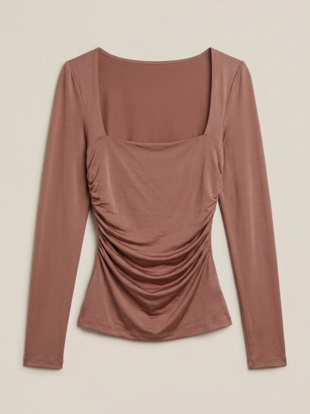 Free People Rusty Mauve Draped Long Sleeve Scoop Neck Top